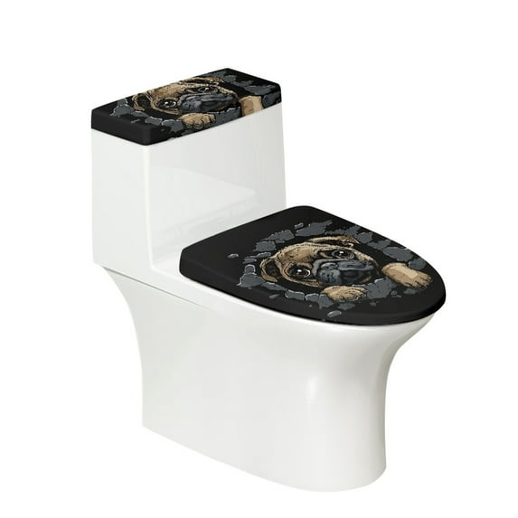 HELLHERO 2 Pieces Toilet Seat Lid Cover Set Soft Polyester, Elastic Edge, Bathroom Home, Cute Pug Breakthrough Pattern
