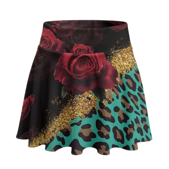HELLHERO 2 Side Pockets Athletic Skort, Leopard Built-in Shorts Elastic Athletic Skorts for Golf Walking Tennis