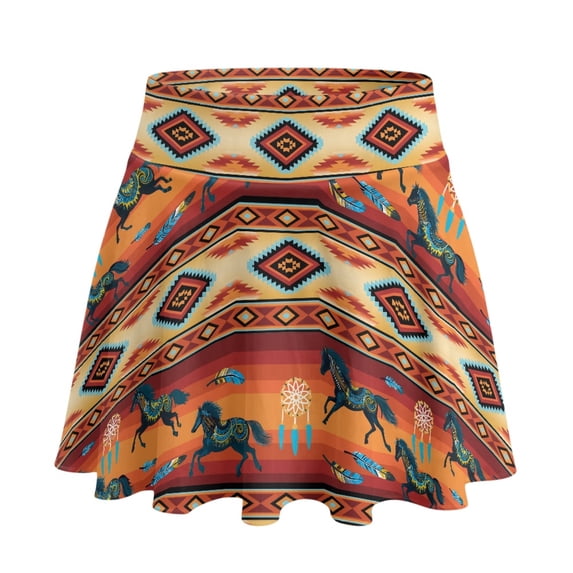 HELLHERO 2 Side Pockets Athletic Skort, Southwestern Print Pleated Built-in Shorts Golf Skirt for Tennis Pickleball Running and Daily Wear