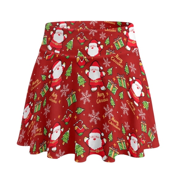 HELLHERO 2 Side Pockets Athletic Skorts for Yoga Golf, Santa Claus Gift Patterns Polyester Spandex High Waisted Tennis Skirt with Pockets