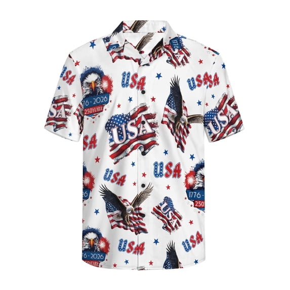 HELLHERO 250th Anniversary Eagle Breathable Men's Short Sleeve Shirt, Moisture Absorbing Skin Friendly Short Sleeve Blouse for Travel Outdoor Activities Vacation