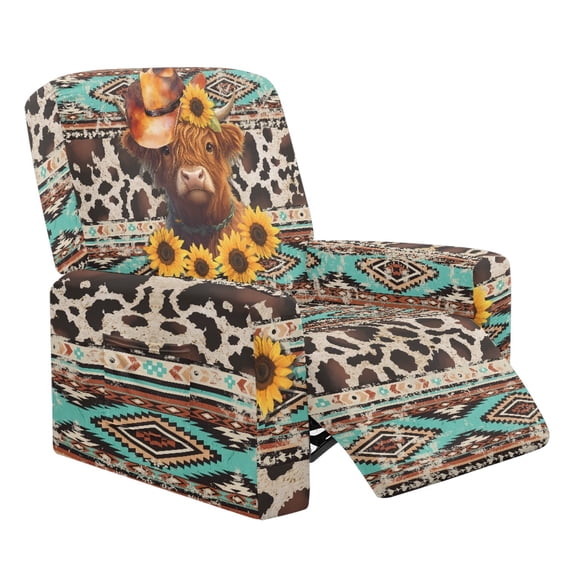 HELLHERO 4 Pack Cow-patterned Recliner Chair Slipcover, Anti Spill Recliner Chair Cover Side Storage Pocket Removable Recliner Chair Covers for Living Room Home