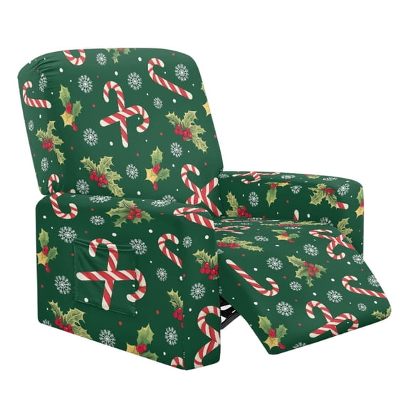 HELLHERO 4 Pcs Christmas Candy Cane Recliner Slipcovers, Brushed Washable Recliner Covers with Side Pockets Non Slip for Home Living Room
