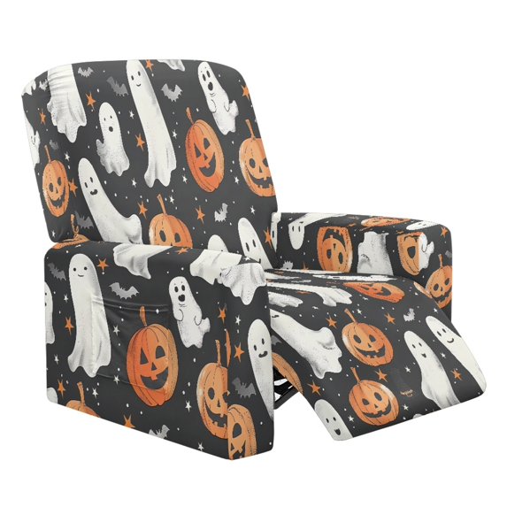 HELLHERO 4 Pcs Halloween Recliner Slipcovers, Soft Polyester Spandex Recliner Covers with Storage Pockets, Non Slip for Home Living Room