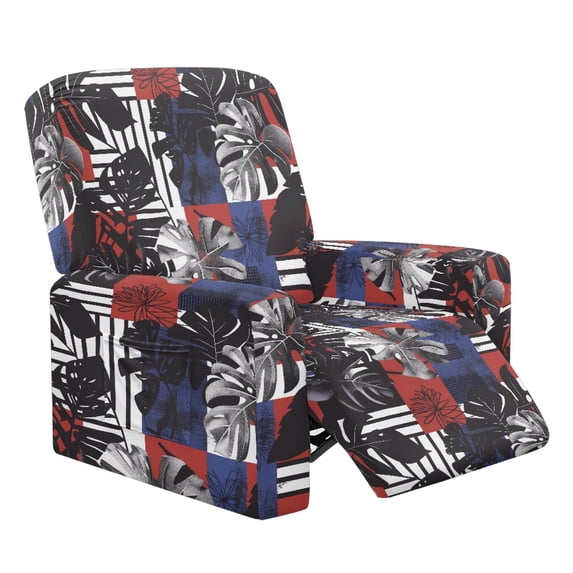 HELLHERO 4 Pieces Abstract Leaf Print Recliner Chair Covers, Brushed Sofa Cover Anti Spill Washable Recliner Cover for Home Living Room
