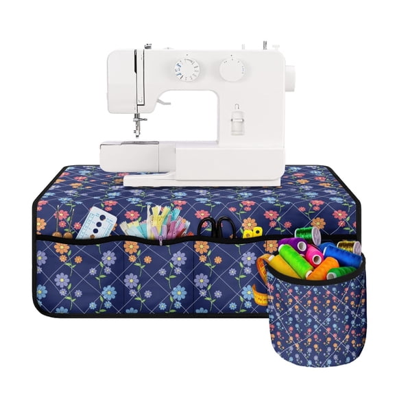 HELLHERO with 4 Pockets Sewing Machine Pad Organizer Storage Bag to Store Bobbins Scratches Proof for Woman Gifts Travelling, Vertical Floral Vine Pattern