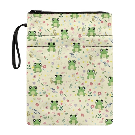 HELLHERO 8.66 x 11.42 Polyester Fabric Zipper Pouch - Book Cover Carrying Case for Travel, Textbooks Frog and Flower