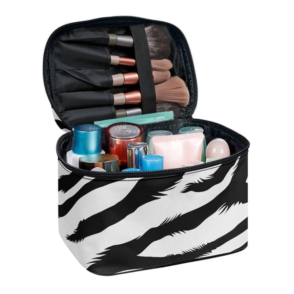HELLHERO 8.86 x 6.5 x 5.9 Inches Makeup Bags Friend Storage Pockets Brush Protectors Multi-Function Makeup Organizer Zebra Stripe Pattern