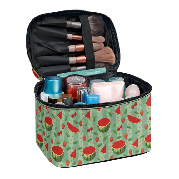 HELLHERO (8.86"x6.5"x5.9") Cosmetic Bag Space-Efficient Polyester Multi-Function Makeup Organizer Travel Makeup Bag, Watermelon & Strawberry