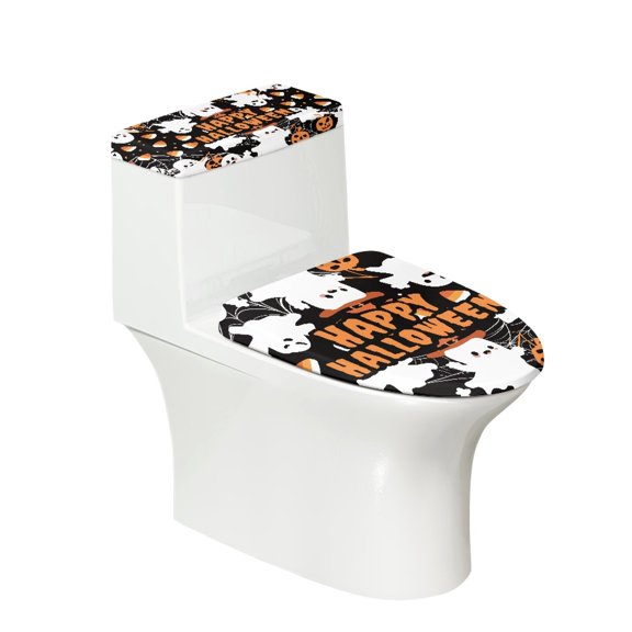 HELLHERO Adds Holiday Charm 2 Pcs Set Toilet Seat Covers Set, Adjustable Polyester Round Toilet Lid Dust Cover & Machine Washable, Dustproof, Washable and Reusable, Washable, Halloween Ghosts