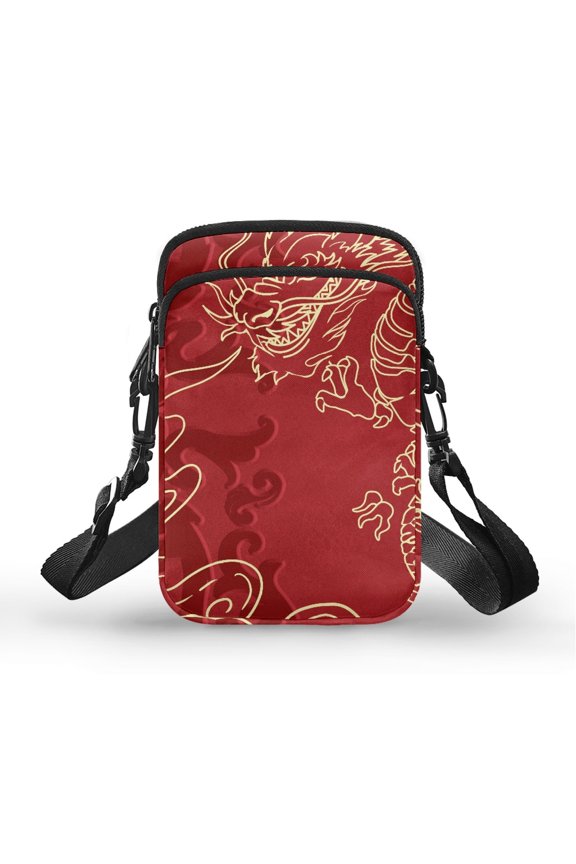 Adjustable Crossbody Bag Dragon Pattern Vintage Polyester with Zipper Closed Adults 4.33x1.97x7.09 Outdoor Travel Daily Use