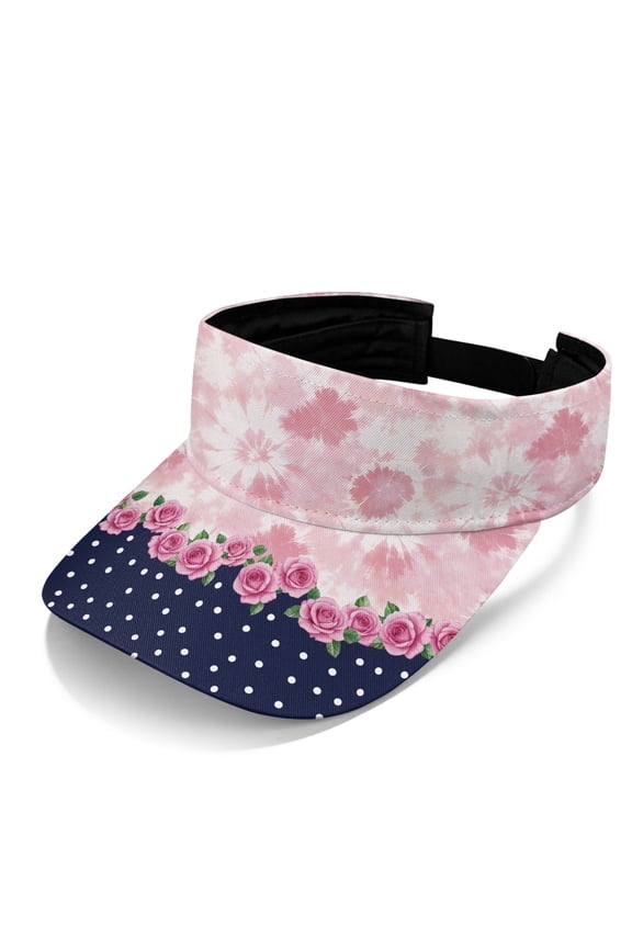 Adjustable Empty Top Cap for Running Golf, Polyester Fabric Quick Dry Sun Visor Cap, Pink Rose Polka Dot