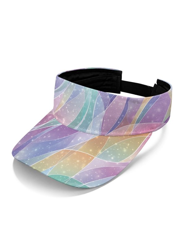 Adjustable Empty Top Sun Visor for Vacation Outdoor Sports, Polyester Fabric Adjustable Strap Sun Visor Cap, Rainbow Wave Pattern