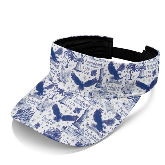 HELLHERO Adjustable Polyester Fabric Sports Visor Hat for Outdoor Hiking, Adjustable Breathable Sun Protection Lightweight Visor, Patriotic 4th of July