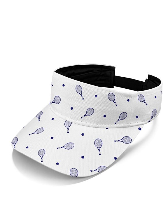 Adjustable Polyester Fabric Sun Visor Hat for Running Golf, Adjustable Strap Lightweight Empty Top Sun Visor Cap, Tennis Racket Pattern