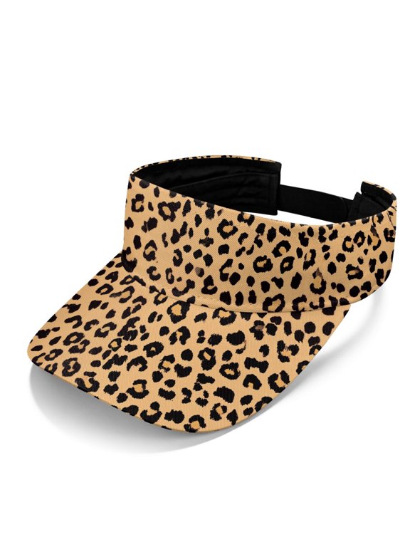 Adjustable Polyester Fabric Visor Cap for Beach Outdoor Sports, Comfortable All Day Wear Adjustable Strap Open Top Sun Visor Hat, Classic Leopard Pattern