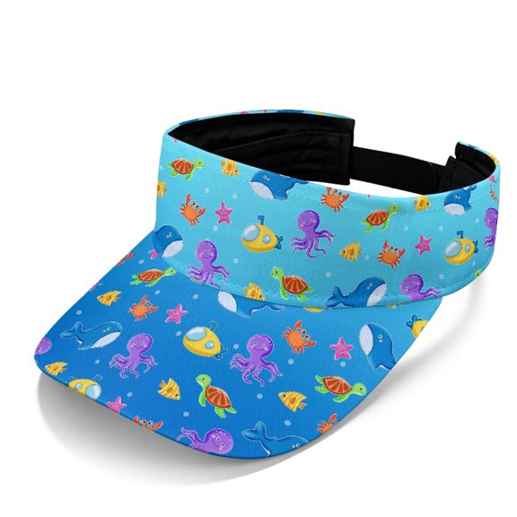 HELLHERO Adjustable Sports Sun Visor Hat for Beach Travel, Polyester Fabric UV Blocking Sun Visor Cap, Ocean Friends Play