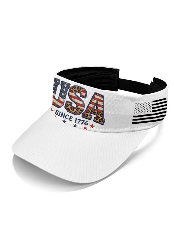 Adjustable Sports Visor Hat for Golf Hiking, Polyester Fabric UV Protection Sun Visor Hat, US Flag Leopard Print