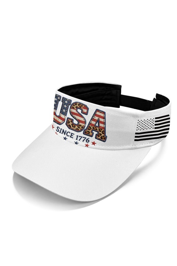 Adjustable Sports Visor Hat for Golf Hiking, Polyester Fabric UV Protection Sun Visor Hat, US Flag Leopard Print