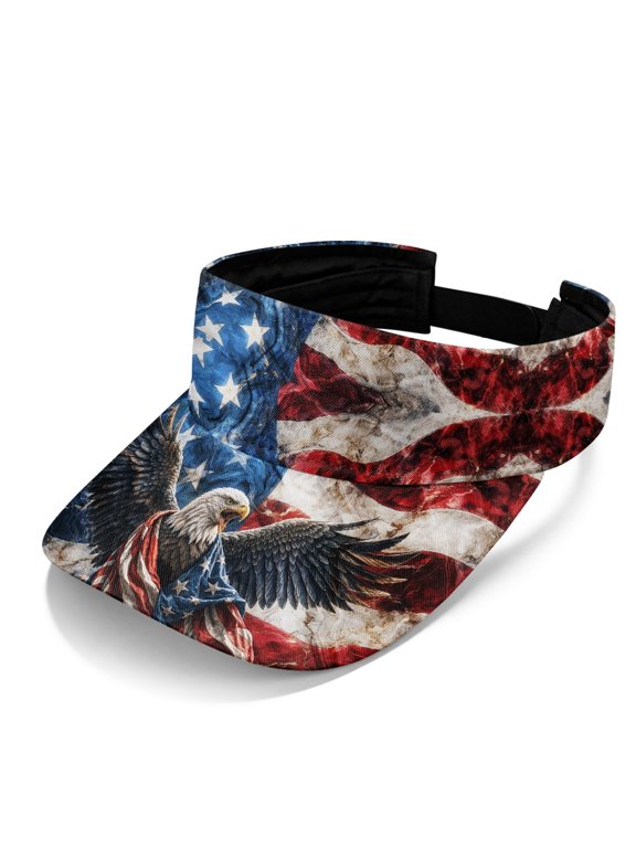 Adjustable Sports Visor Hat for Travel Outdoor Sports, Polyester Fabric All-Day Wear Sun Visor Cap, Eagle Flag Pattern