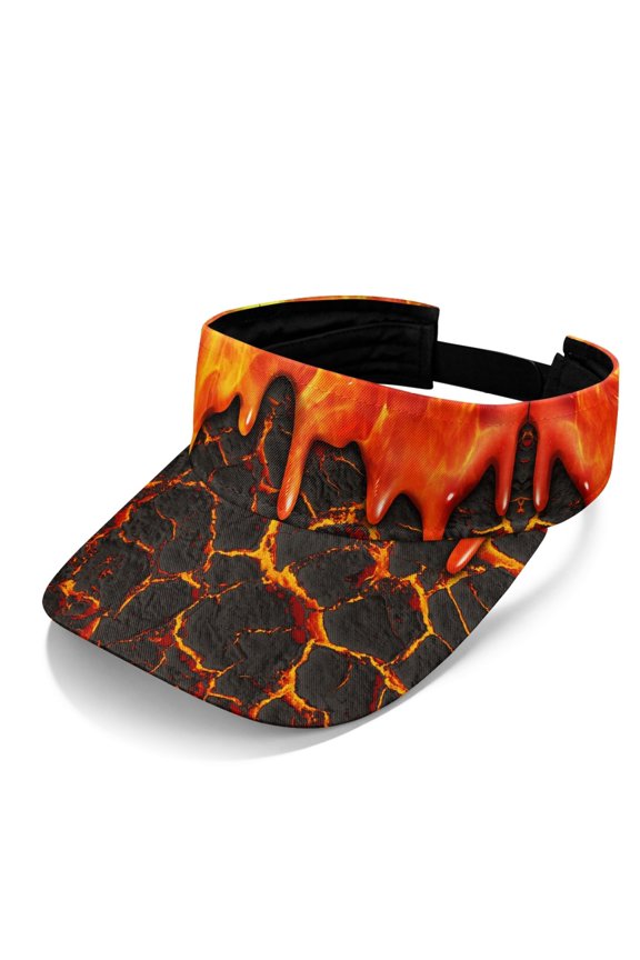 Adjustable Sports Visor Hat for Travel Summer, Polyester Fabric Lightweight Sun Visor Cap, Lava Crack Melting Drip Fire Print