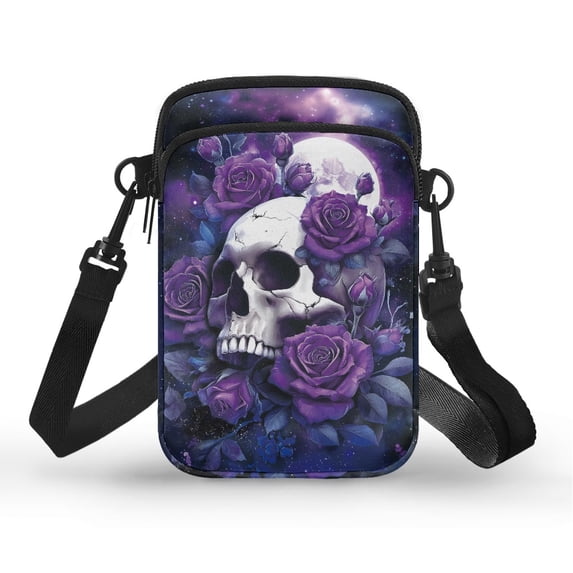 HELLHERO Adjustable Strap Adjustable Crossbody Bag for Adults Outdoor Travel Daily Use Crossbody Bags Polyester 4.33"x1.97"x7.09" Sugar Skull Roses Galaxy Cosmic Night