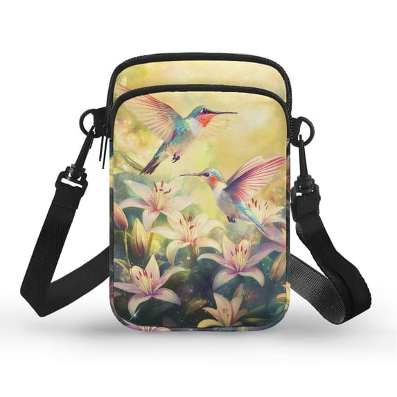 HELLHERO Adjustable Strap Cross Body Purse Adults Polyester Daily Commute or Casual Outings 4.33x1.97x7.09 Adjustable Shoulder Strap, Hummingbirds and Lilies