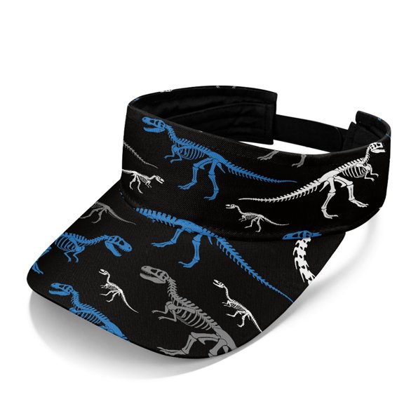 HELLHERO Adjustable Strap Open Top Visor Hats for Sports Running, Polyester Fabric UV Protection Sports Visor, Dinosaur Skeleton Print