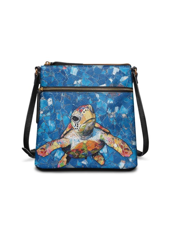 Adjustable Strap Satchel Bag for Work Shopping, Stylish Waterproof Purse, Mosaic Turtle