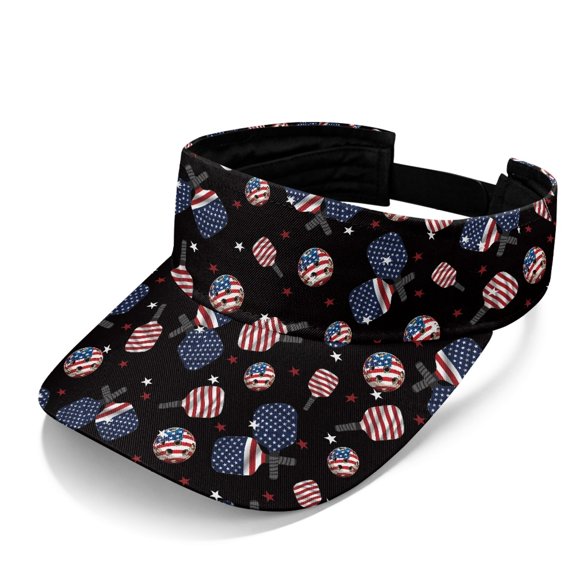HELLHERO Adjustable Strap Sun Visor Cap for Beach Summer, Polyester Fabric UV Protected Sports Visor Hat, American Flag Design