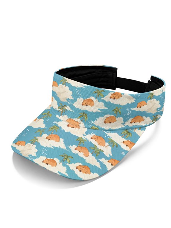 Adjustable Sun Visor Cap for Outdoor Activities Outdoor Adventures, Polyester Fabric Breathable Open Top Visors, Capybara Cloud Print