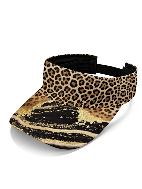 Adjustable Sun Visor Cap for Sports Summer, Polyester Fabric Breathable Sports Visor Hat, Leopard Print Design
