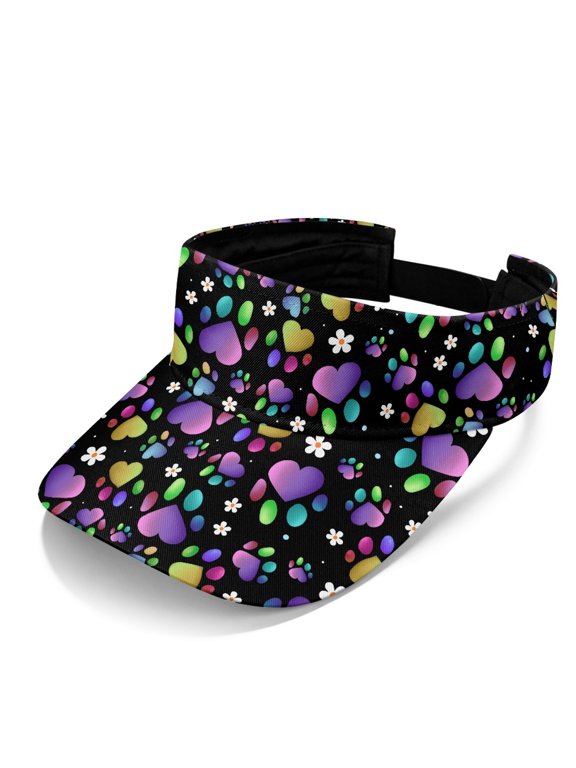 Adjustable Sun Visor Cap for Sports Travel, Polyester Fabric Lightweight Sun Visor Hat, Rainbow Hearts Floral Pattern