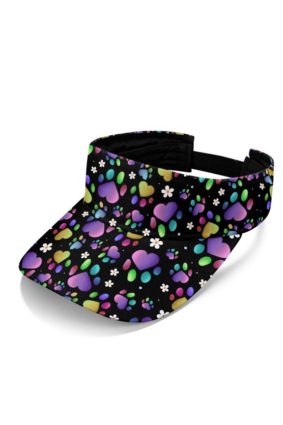 Adjustable Sun Visor Cap for Sports Travel, Polyester Fabric Lightweight Sun Visor Hat, Rainbow Hearts Floral Pattern