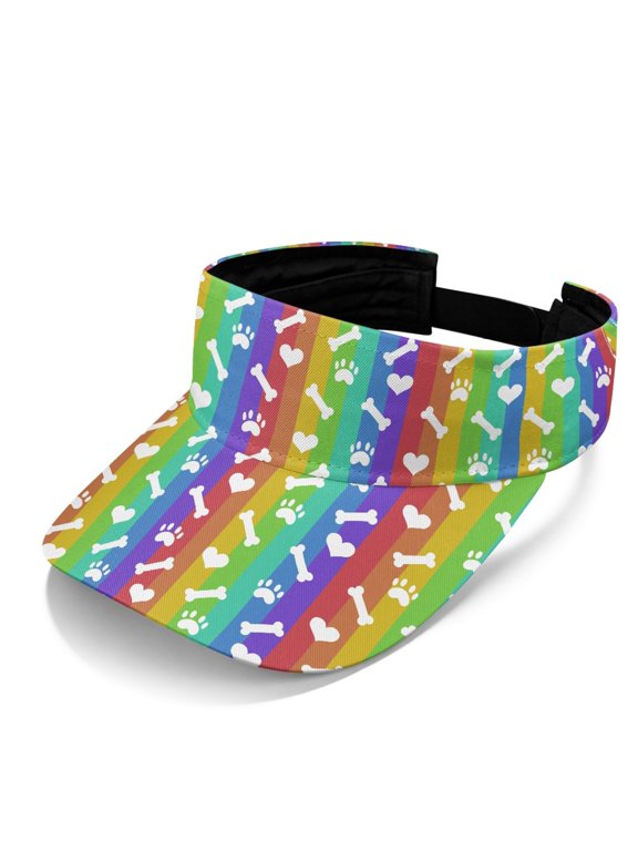 Adjustable Sun Visor Hat for Hiking Tennis, Polyester Fabric Lightweight Sun Visor Cap, Rainbow Stripes with Bones