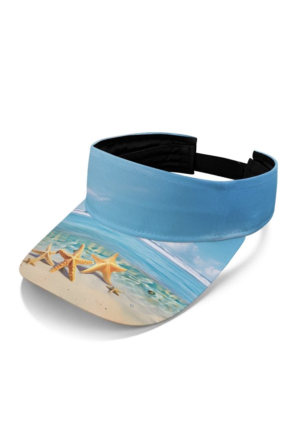 Adjustable Visor Polyester Fabric Sun Visor Hat for Travel Summer, Comfortable Empty Top Design Breathable Sun Visor Cap, Starfish Beach Pattern