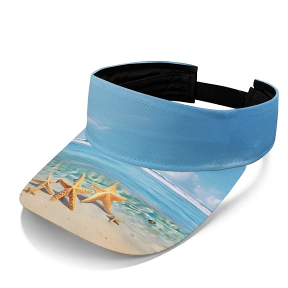 HELLHERO Adjustable Visor Polyester Fabric Sun Visor Hat for Travel Summer, Comfortable Empty Top Design Breathable Sun Visor Cap, Starfish Beach Pattern
