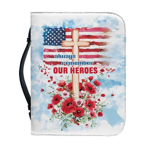 HELLHERO Always Remember Our Heroes Bible Bag, PU Leather Large Capacity Protective Case for Bible Study and Church Use