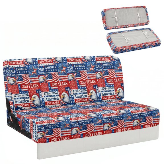 HELLHERO America 250 Years Eagle Design, RV Couch Covers Stretch RV Dinette Cushion Covers Suitable for Camper Fit for Sofa Bed Jackknife Sofa