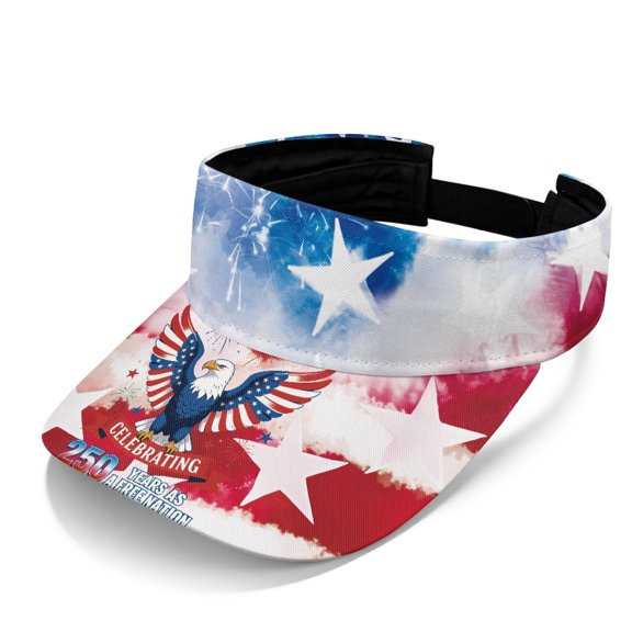 HELLHERO American Bald Eagle Pattern Sun Visor Hat, Open Top Sun Visor Cap Polyester Fabric Breathable Adjustable Sports Visor Hat for Cycling