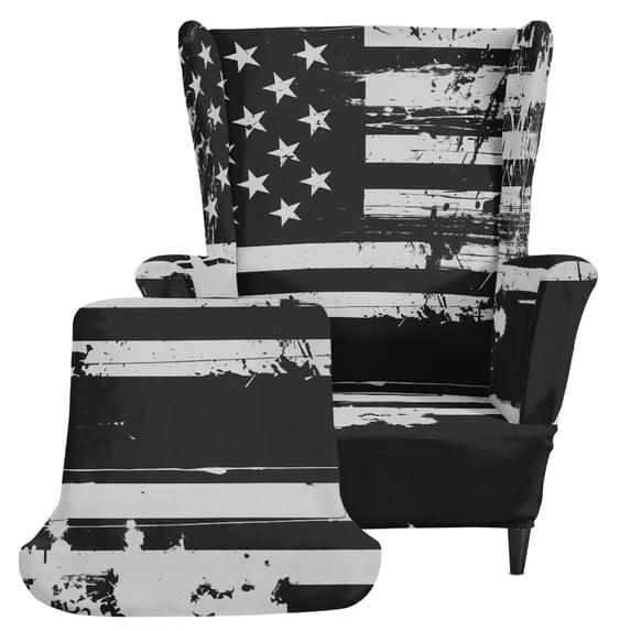 HELLHERO American Flag 2 Piece Wingback Chair Cover, Removable Elastic Bottom Wingback Chair Slipcover Spandex Single-Seat Wingback Armchair Covers for Living Room Bedroom