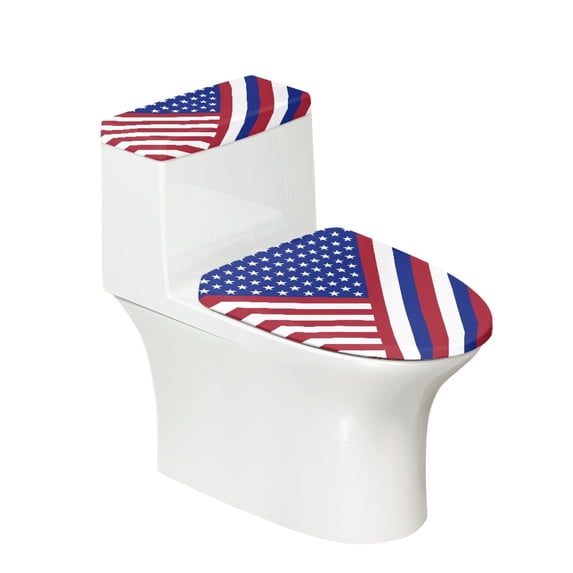HELLHERO American Flag Adjustable Elastic Fabric Toilet Lid Cover and Toilet Tank Lid Cover, Washable Easy to Clean Toilet Seat Cover Set for Bathroom Home