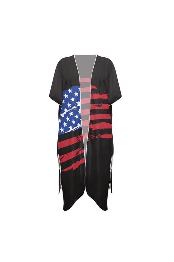 American Flag Bathing Suit Cover Up Long High Quality Fabrics Loose Women's Swimsuit Coveups Kimono Cardigan