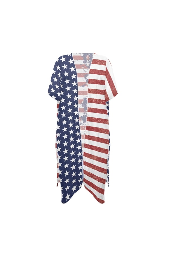 American Flag Design Bathing Suit Cover Up Flowy High Quality Fabrics Ultra Lightweight Long Kimono Swimsuit Cover Up