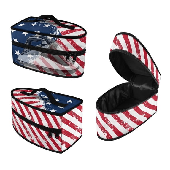 HELLHERO American Flag Design Iron Carrying Bag Large Size with Zipper Closure and Hair Styling Tool(Case Only)