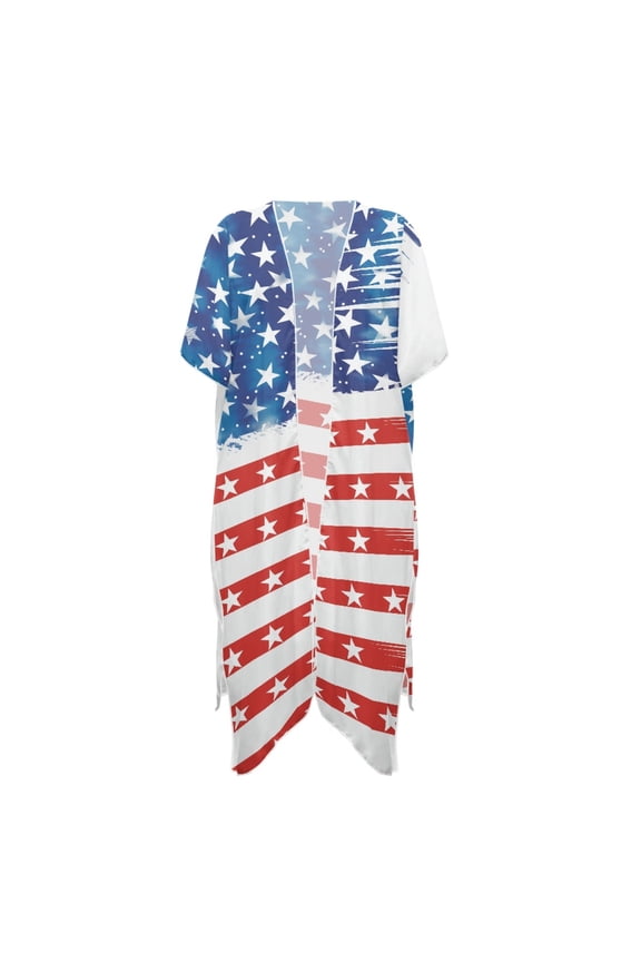 American Flag Design Long Kimono Swimsuit Cover Up Casual High Quality Fabrics Long Design Bathing Suit Cover Up