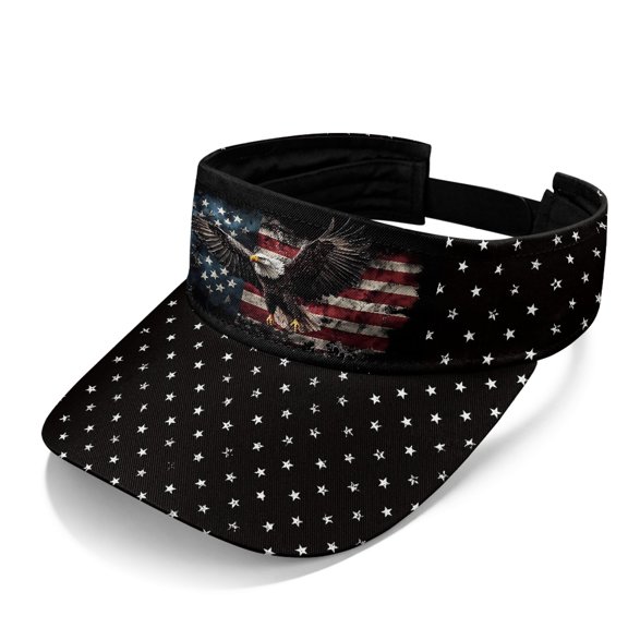 HELLHERO The American Flag with an Eagle Design Sun Visor Cap for Men, Polyester Fabric Adjustable Adjustable Strap Sports Visor for Running Summer Travel
