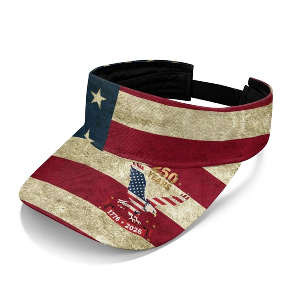 HELLHERO American Flag Eagle Pattern Adjustable Sun Visor Hat for Running Traveling, Empty Top Breathable Visor Cap