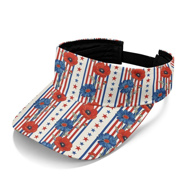 HELLHERO American Flag Floral Print Open Top Lightweight Sport Hat for Golf Travel, Sun Protection Adjustable Back Strap Open Top Visor Cap