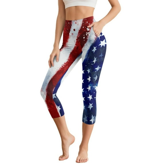 HELLHERO American Flag Printed Capri Leggings for Women High Waisted Yoga Pants Lightweight Workout Leggings for Sports, M